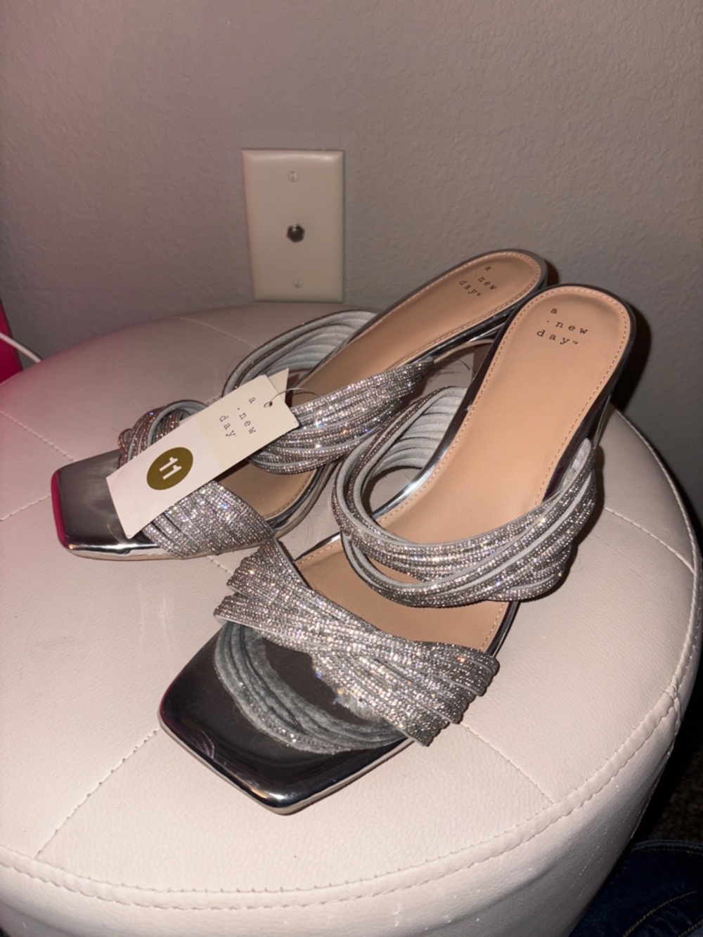 Silver Sparkle Strappy Slide Heels